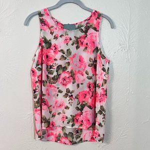 Skies Are Blue Sheer Neon Floral Small Tank Top